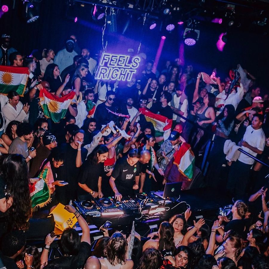 Kurdish community celebration with the flags of Kurdistan